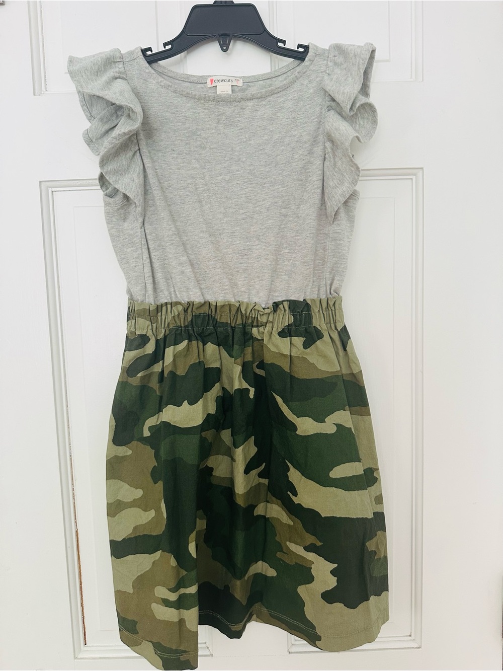 JCrew Crewcuts Girls Camo Dress w Gray Ruffle Top 100% Cotton Sz 7